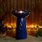 Glitzhome® 24.75" LED Cobalt Blue Twist Ceramic Birdbath Outdoor Floor Fountain